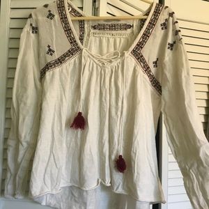 Bohemian Embroidered Tunic Top with Tassels